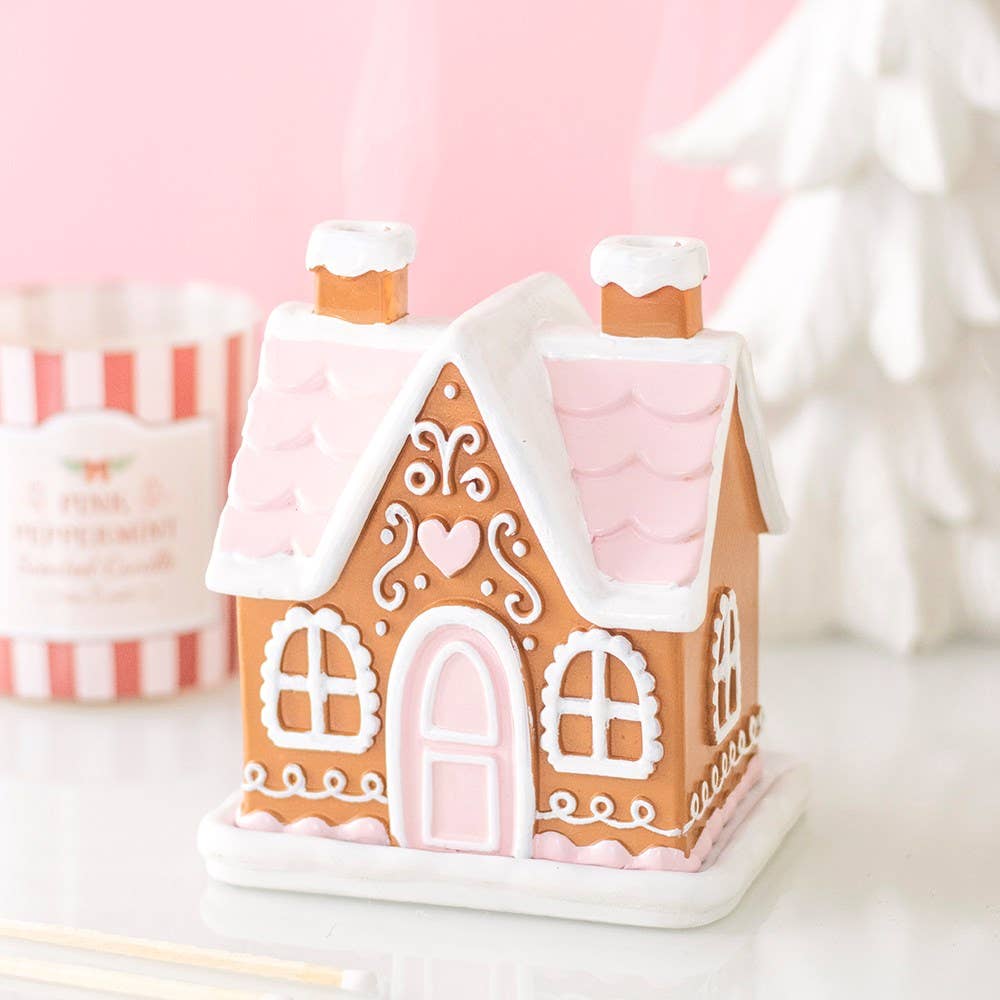 Pink Gingerbread House Christmas Incense Cone Burner
