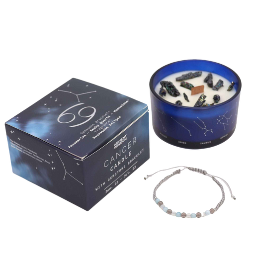 Zodiac Crystal Candle with Gemstone Bracelet - Cancer