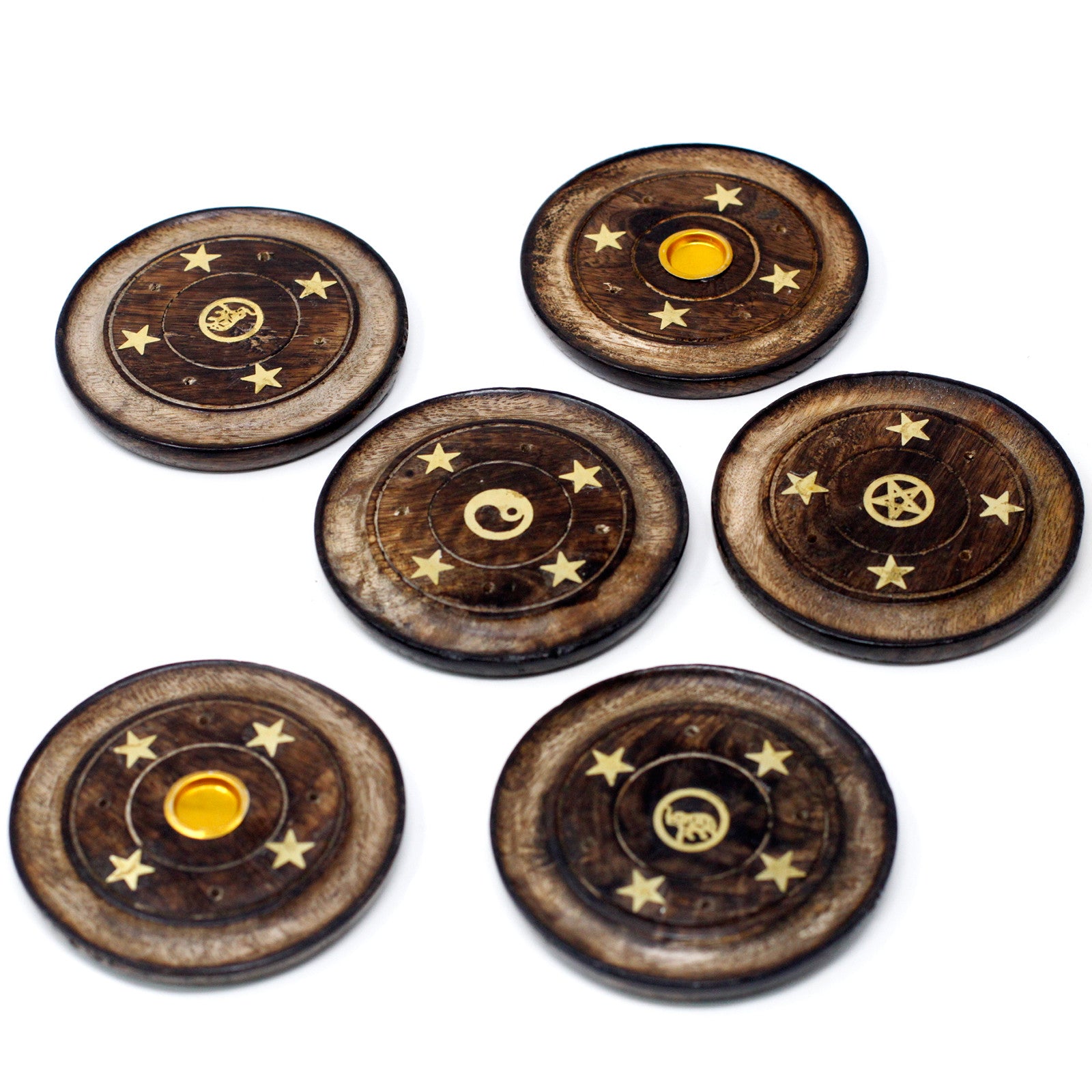 Mango Wood Incense Disc 10cm (Cone & Stick Holder)