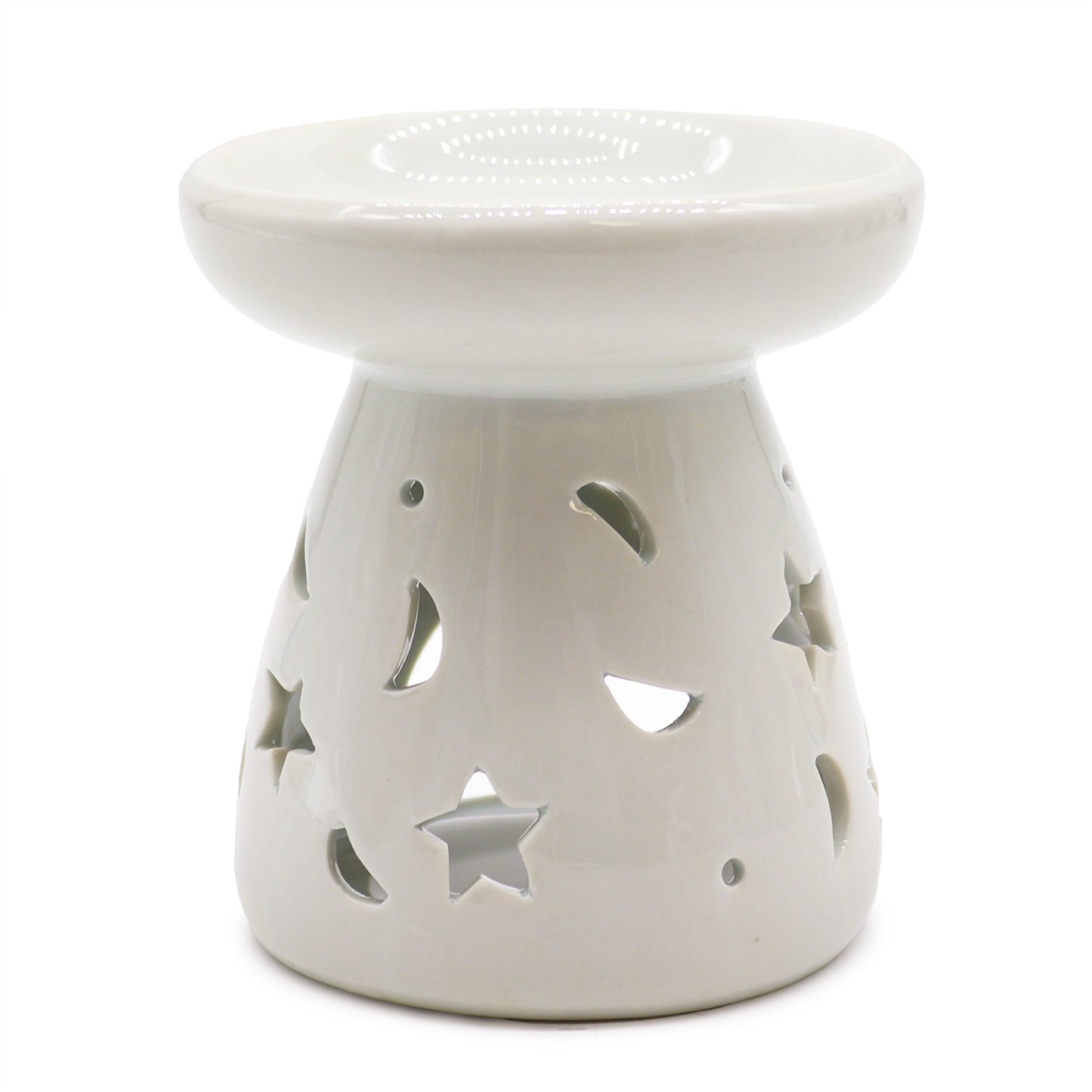Large Classic White Oil Burner - Moon & Star