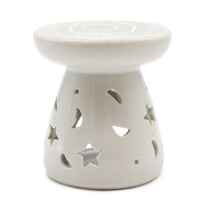 Large Classic White Oil Burner - Moon & Star