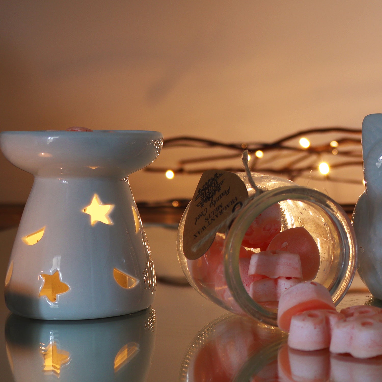 Large Classic White Oil Burner - Moon & Star.