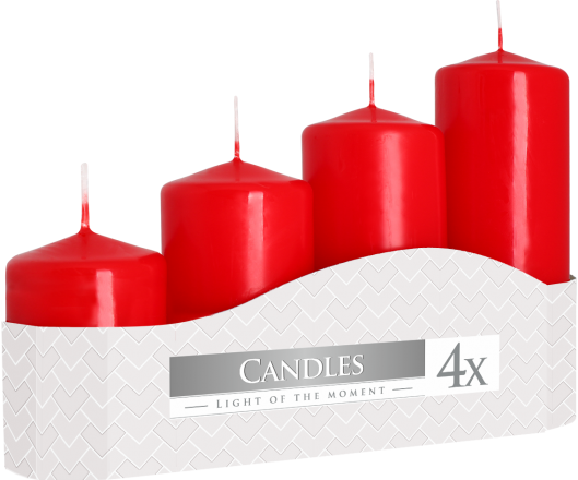 Set of 4 Pillar Candles 50mm - Red