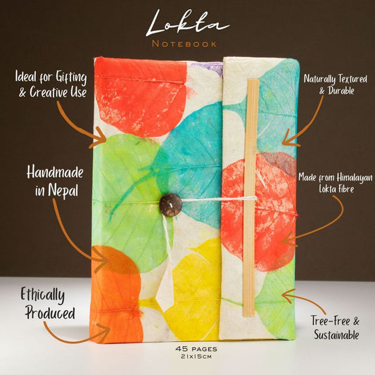 Colourful Leaves Lokta Paper Notebook - A5, 45 Pages