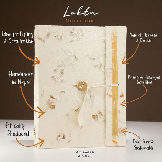 Mixed Flowers Lokta Paper Notebook - A5, 45 Pages, Bookmark Included