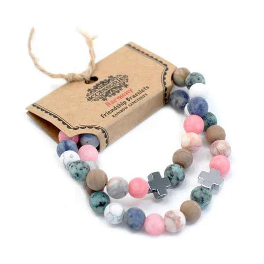 Set of 2 Gemstones Friendship Bracelets -  Harmony - Rainbow Gemstones