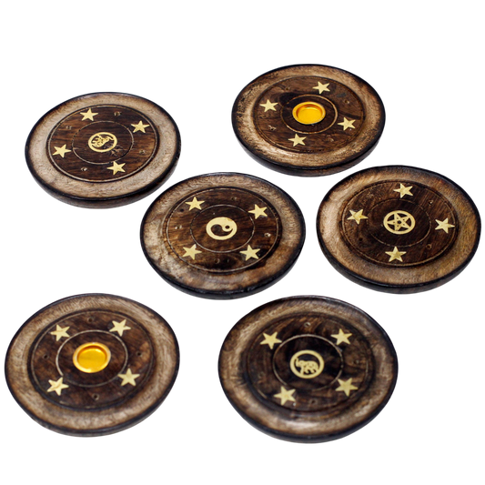Mango Wood Incense Disc 10cm (Cone & Stick Holder)