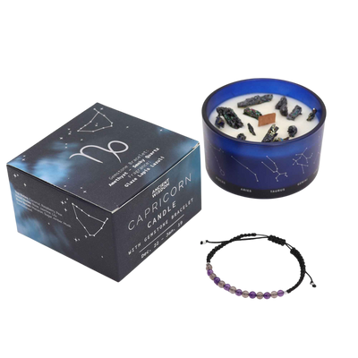 Zodiac Crystal Candle with Gemstone Bracelet - Capricorn