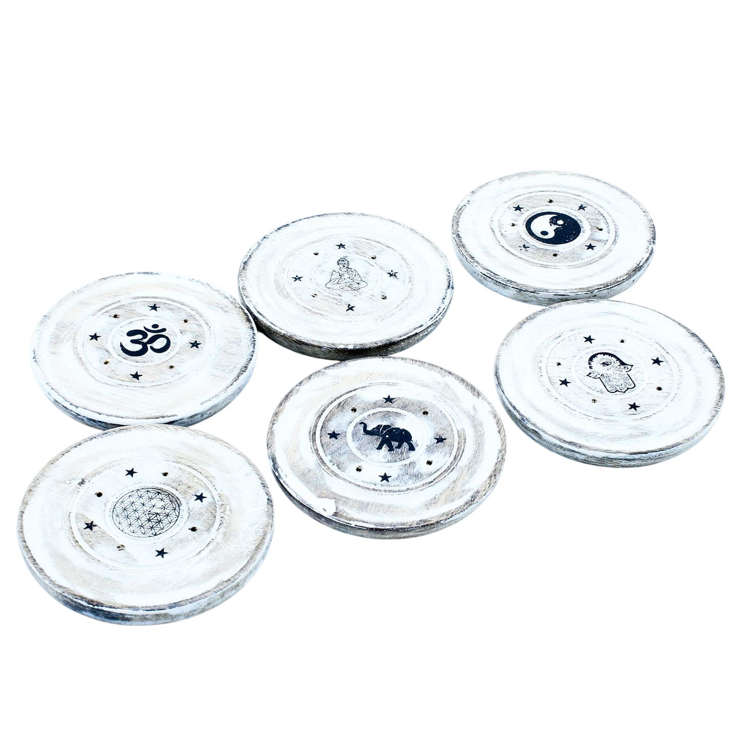 White Washed Incense Holder - Cone and Incense Disc.