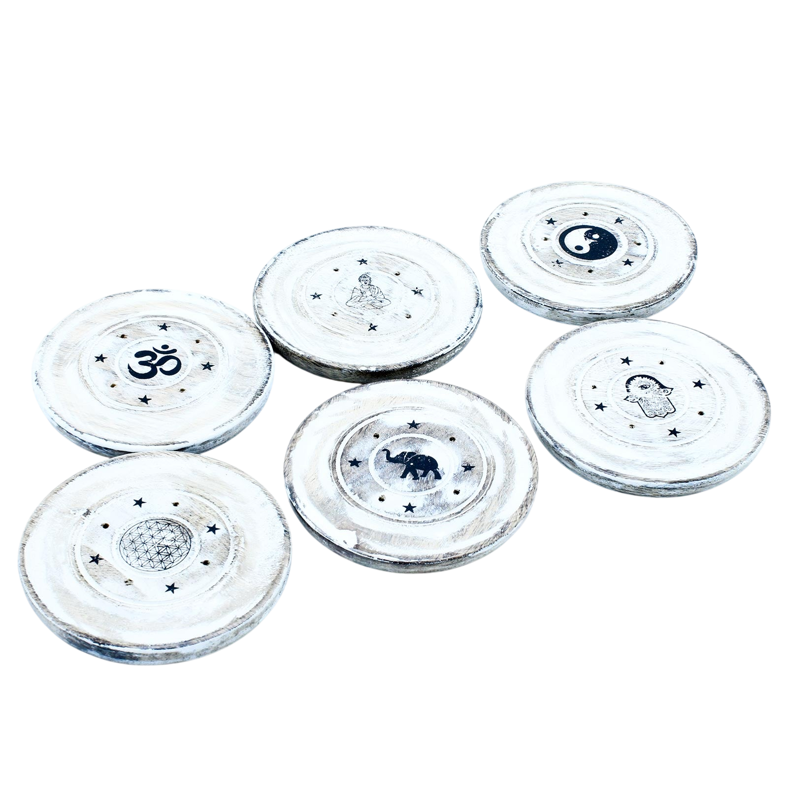 White Washed Incense Holder - Cone and Incense Disc.