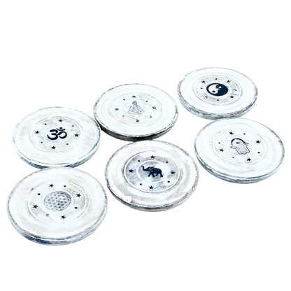White Washed Incense Holder - Cone and Incense Disc.