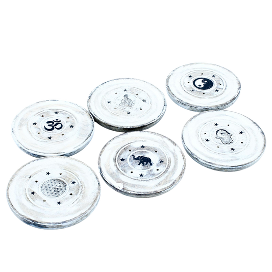 White Washed Incense Holder - Cone and Incense Disc.