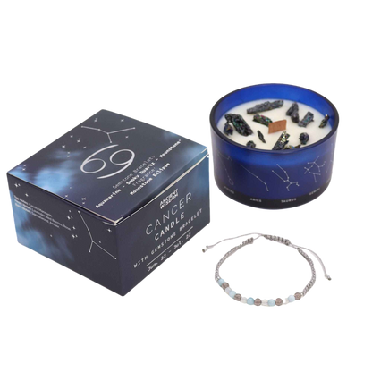 Zodiac Crystal Candle with Gemstone Bracelet - Cancer