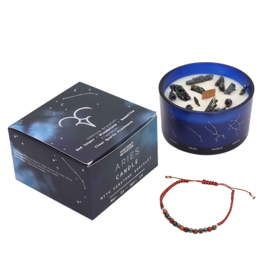 Zodiac Crystal Candle with Gemstone Bracelet - Aries