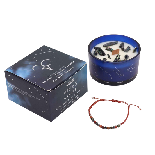 Zodiac Crystal Candle with Gemstone Bracelet - Aries
