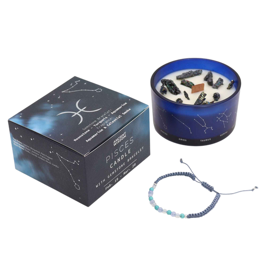Zodiac Crystal Candle with Gemstone Bracelet - Pisces