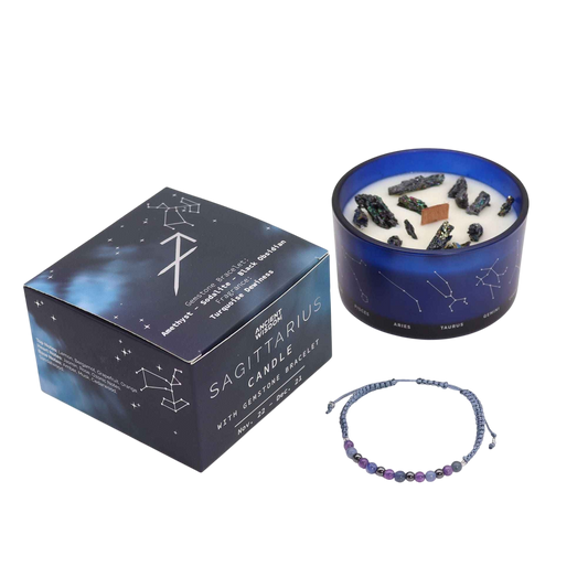Zodiac Crystal Candle with Gemstone Bracelet - Sagittarius