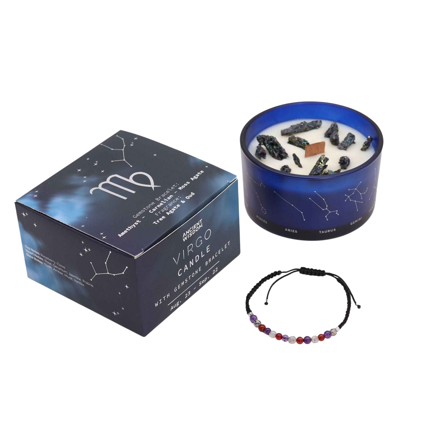 Zodiac Crystal Candle with Gemstone Bracelet - Virgo