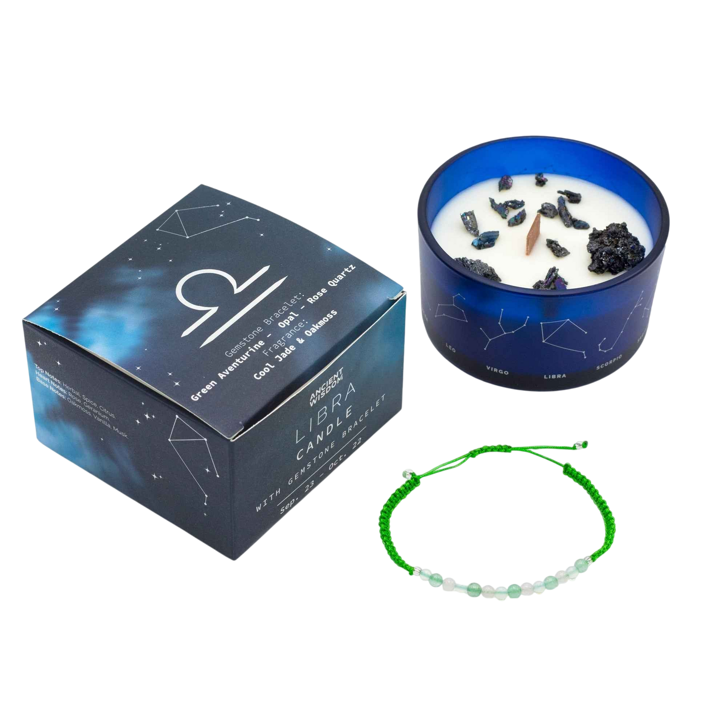 Zodiac Crystal Candle with Gemstone Bracelet - Libra