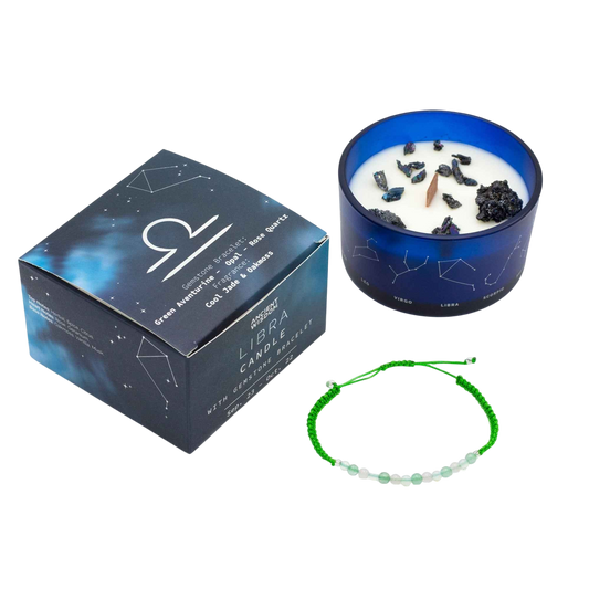 Zodiac Crystal Candle with Gemstone Bracelet - Libra