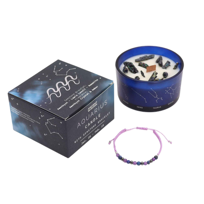 Zodiac Crystal Candle with Gemstone Bracelet - Aquarius