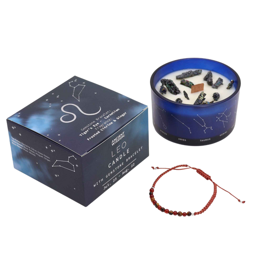 Zodiac Crystal Candle with Gemstone Bracelet - Leo
