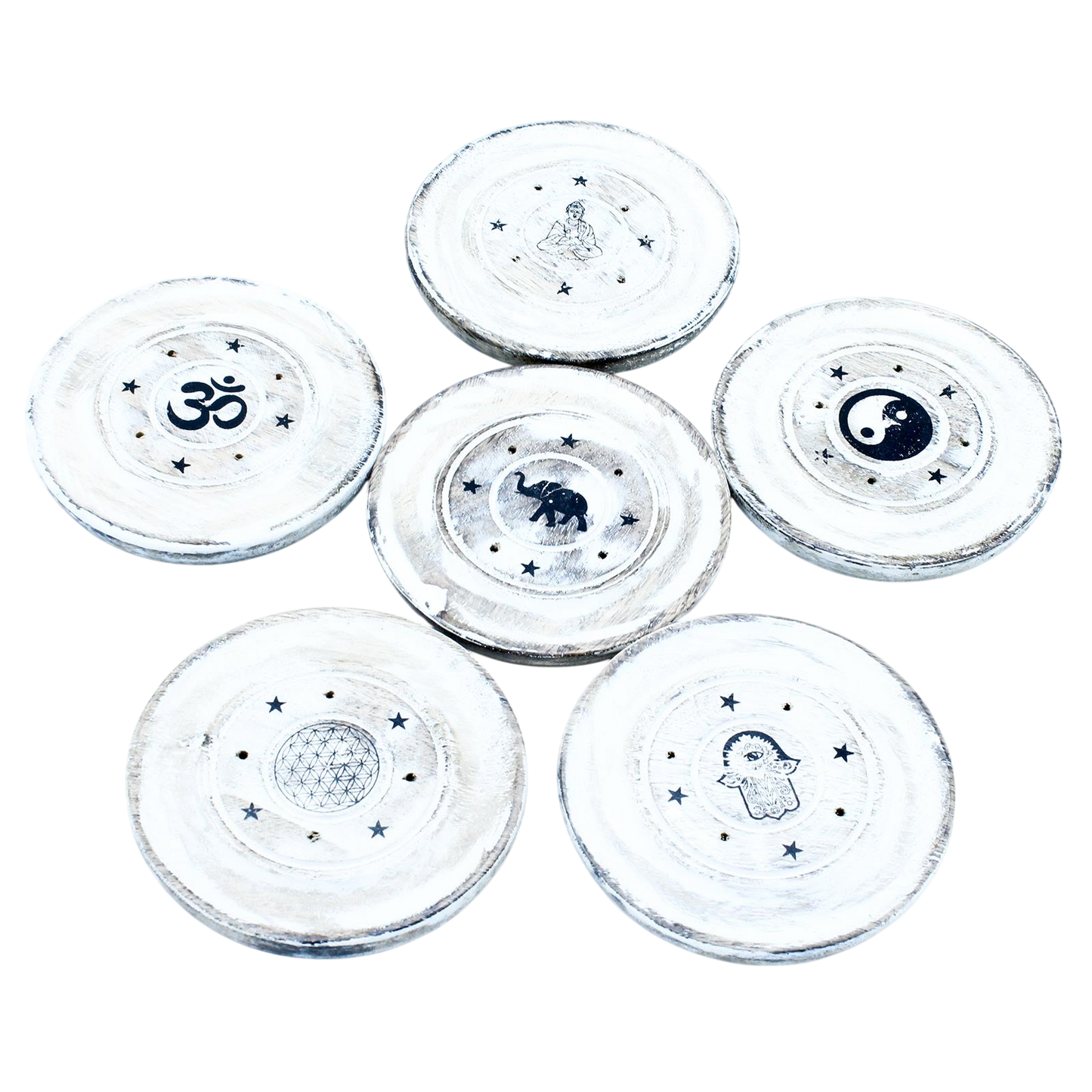 White Washed Incense Holder - Cone and Incense Disc.
