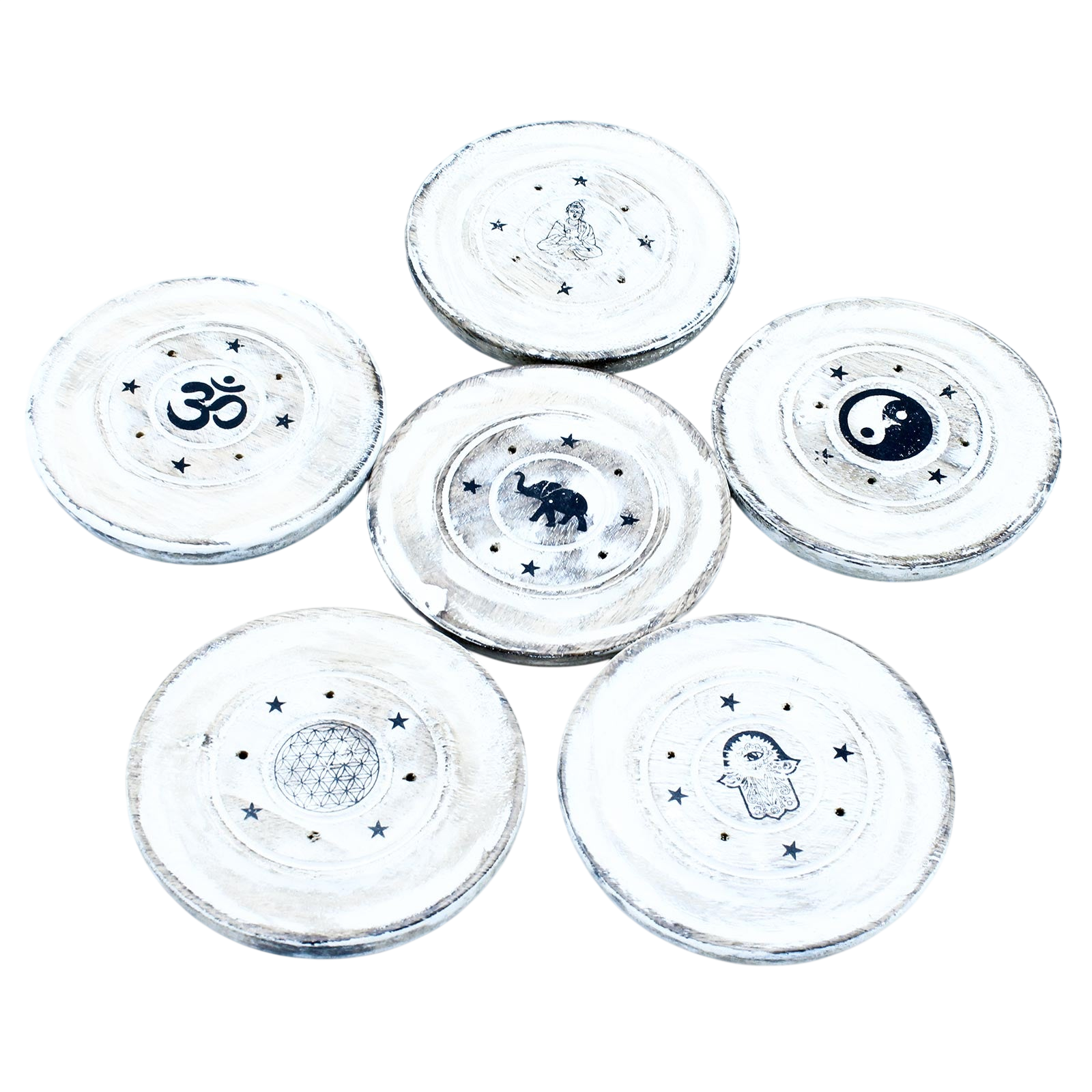 White Washed Incense Holder - Cone and Incense Disc.