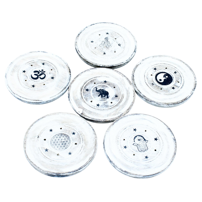 White Washed Incense Holder - Cone and Incense Disc.