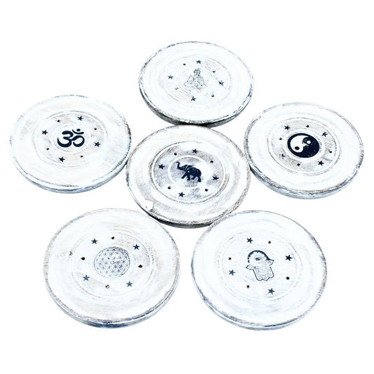 White Washed Incense Holder - Cone and Incense Disc.