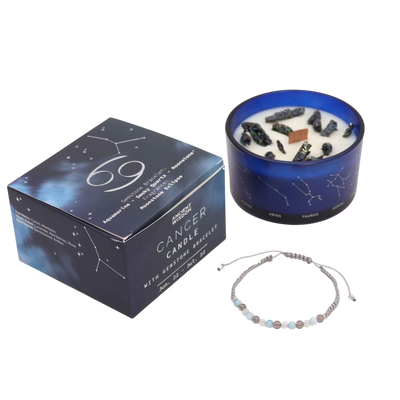 Zodiac Crystal Candle with Gemstone Bracelet - Cancer