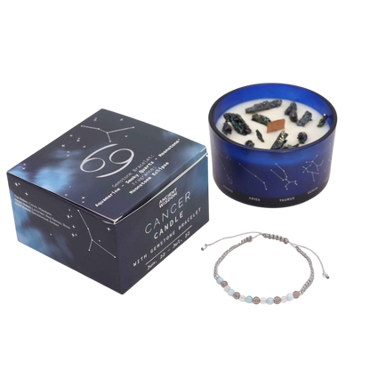 Zodiac Crystal Candle with Gemstone Bracelet - Cancer