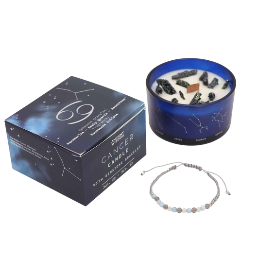 Zodiac Crystal Candle with Gemstone Bracelet - Cancer