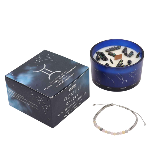 Zodiac Crystal Candle with Gemstone Bracelet - Gemini