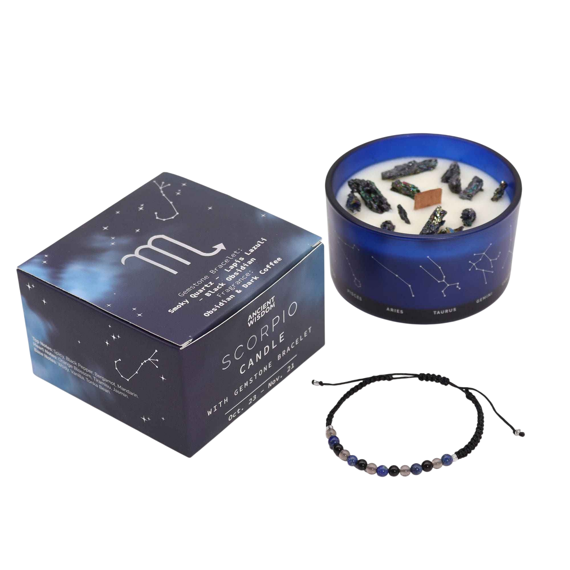 Zodiac Crystal Candle with Gemstone Bracelet - Scorpio