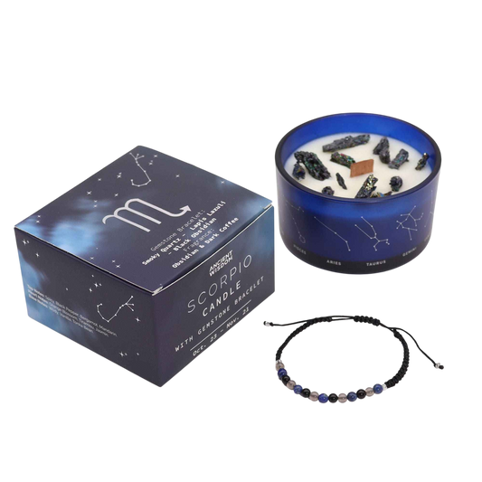 Zodiac Crystal Candle with Gemstone Bracelet - Scorpio